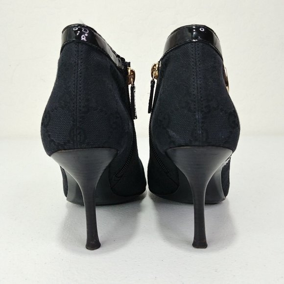 Gucci GG Canvas Monogram Black Ankle Booties D Ring Stiletto Pointed Toe… - Picture 6 of 12